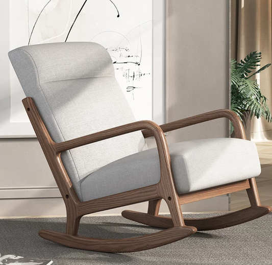 High Backrest Mid-Century Rocking Chair with Wooden Armrest 378
