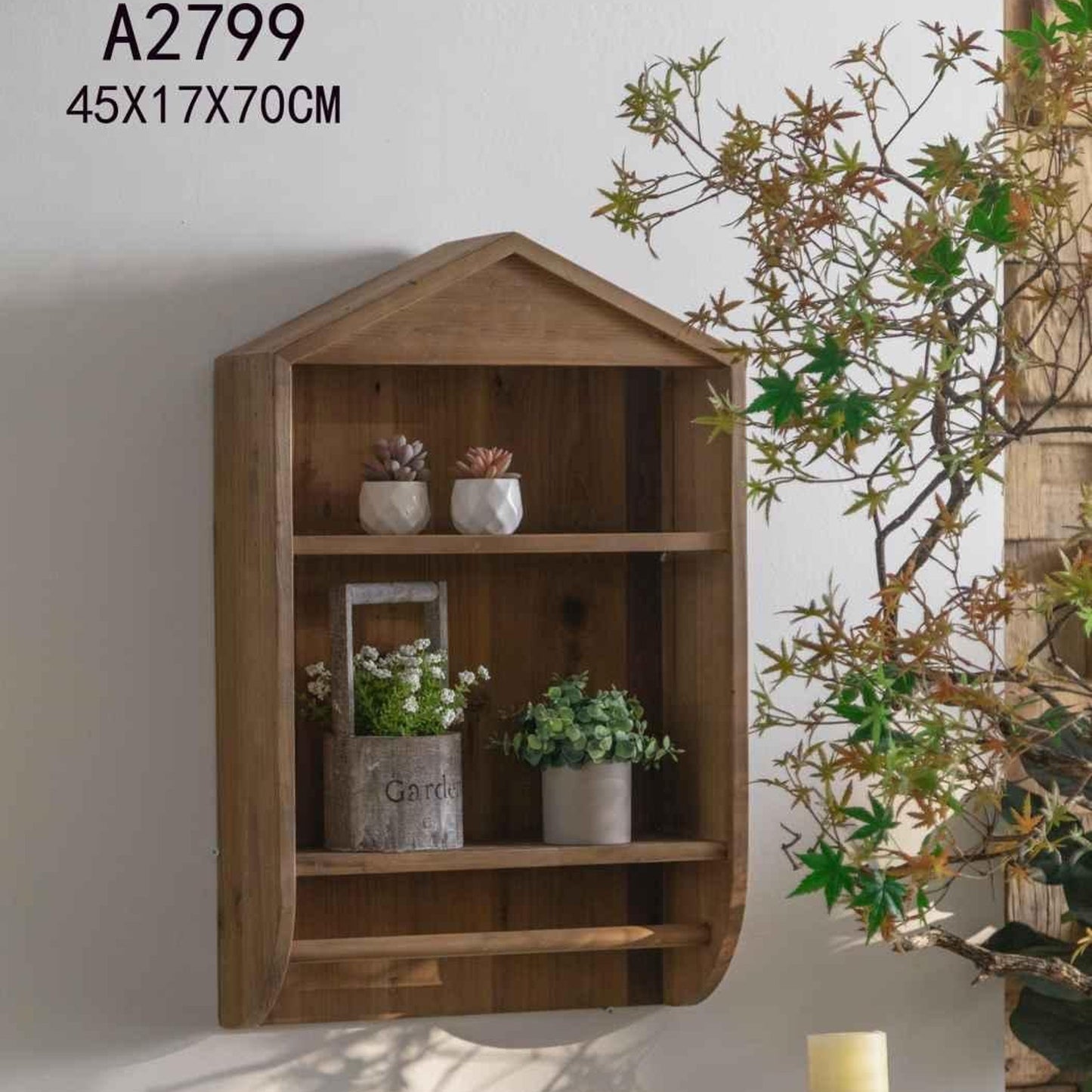 Rustic House-Shaped Wooden Wall Shelf A2799
