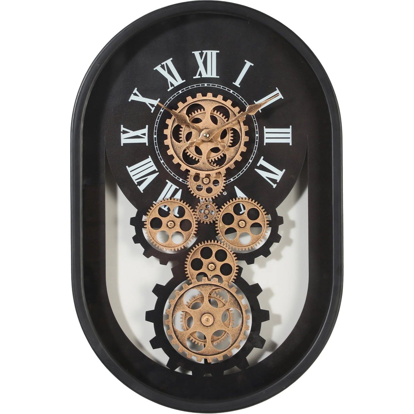 Newman Oval Black Metal Moving Gears Wall Clock, 55cm