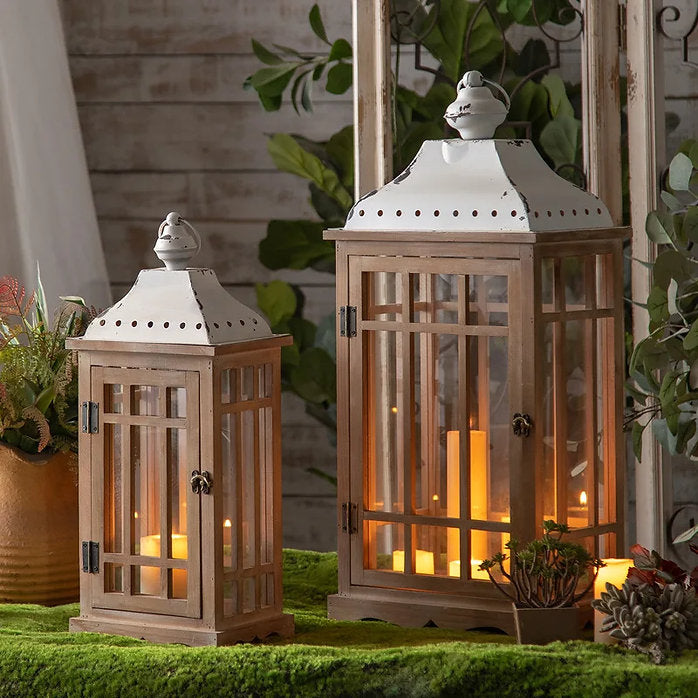 Wooden Glass Decorative Candle Lanterns - set of two MY23-A2573