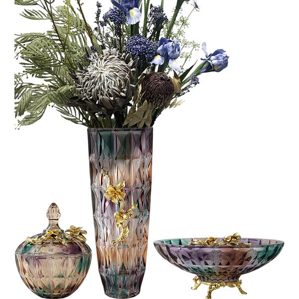 סט אגרטל זכוכית קריסטל צבעוני