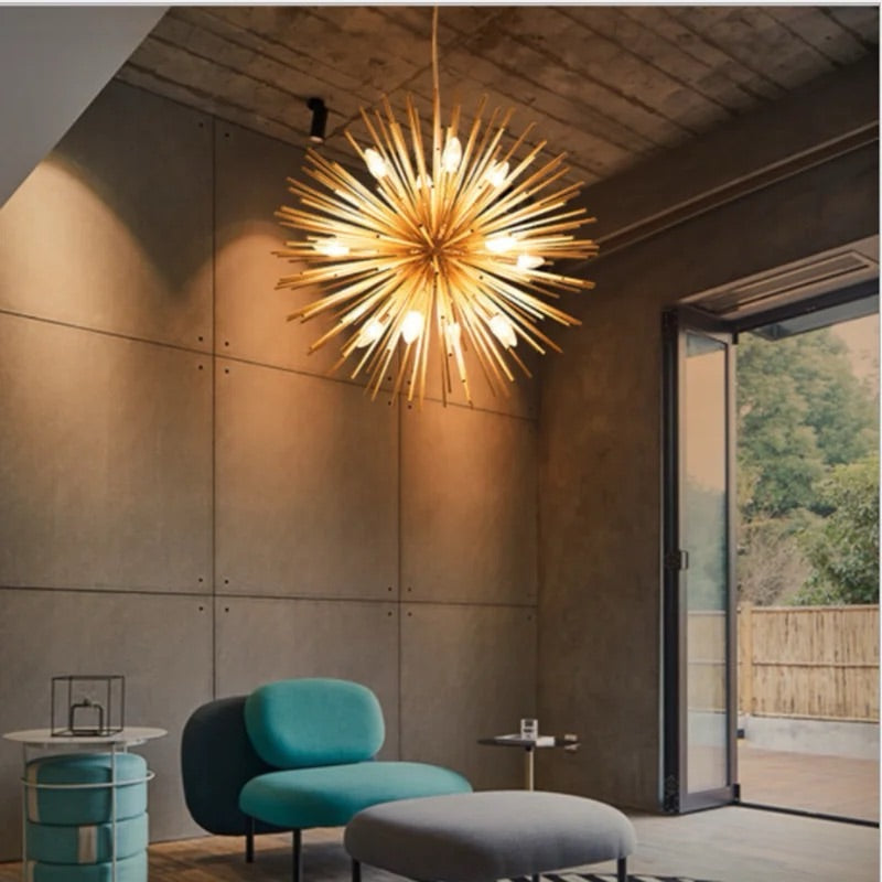 Modern Creative Chandelier for Living Room Golden Design Luxury Pendant Lighting Fixture Round Led Home Decoration Cristal Lamp