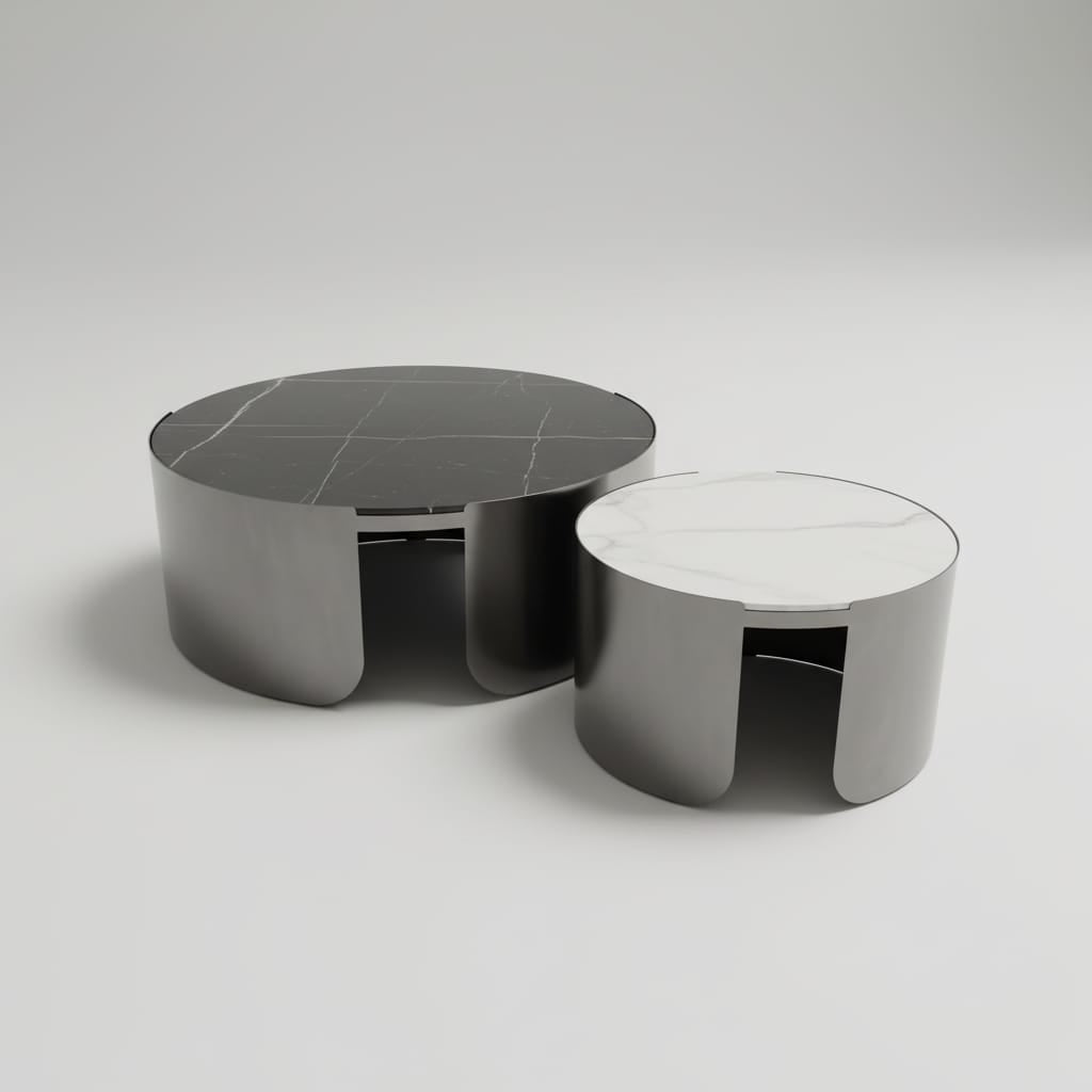 Italian Style Coffee Table Set stainless steal and ceramic top EM35