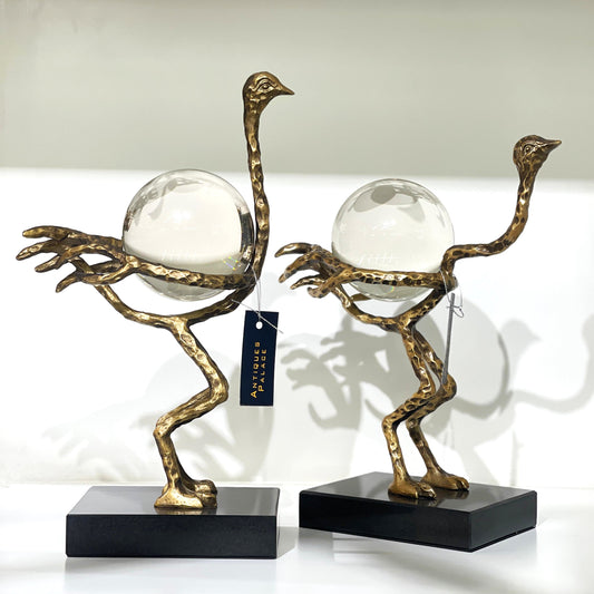 Copper Ostrich Sculpture with glass egg (SET)