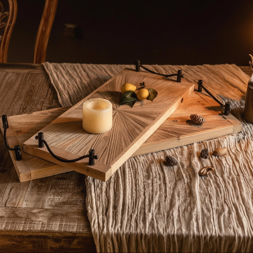 Rustic wooden serving tray SET A2504