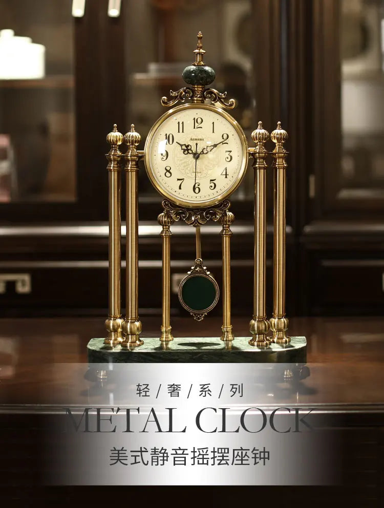 Classic Antique Marble and Brass Pendulum Desktop Clock
