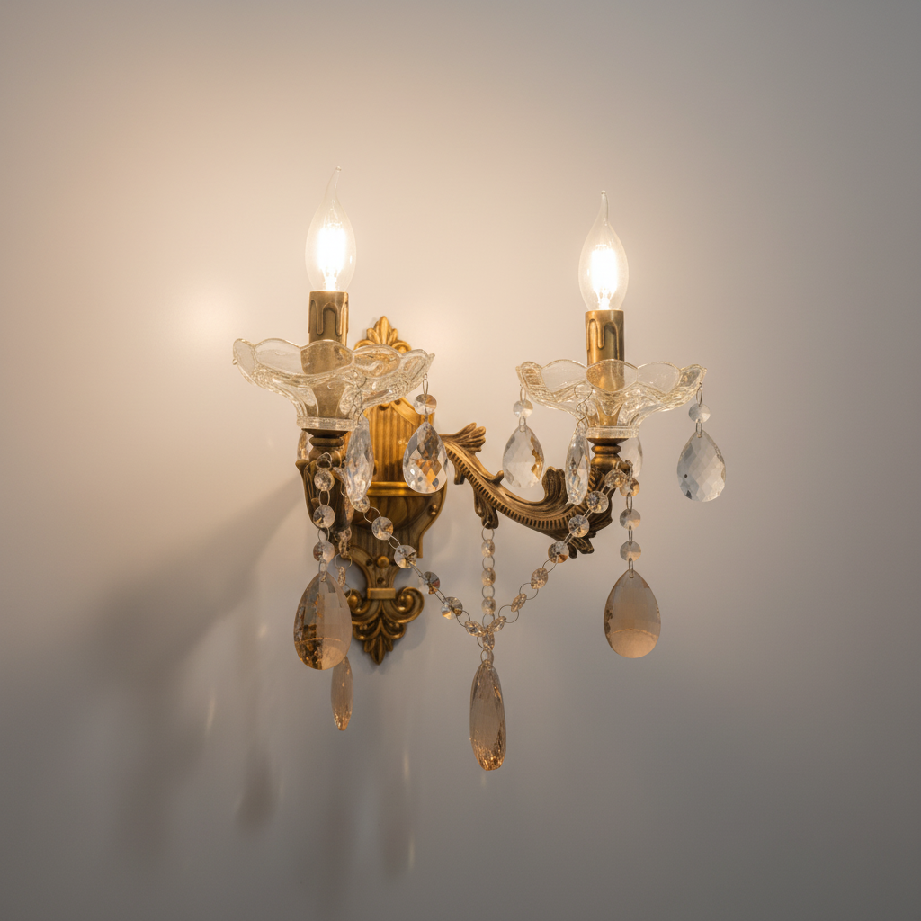 Classic Brass Crystal Wall Sconce – 2 Lights H043/2w