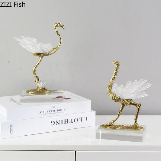 Natural White Selenite Pure Copper Ostrich Figurine H1083/H1084