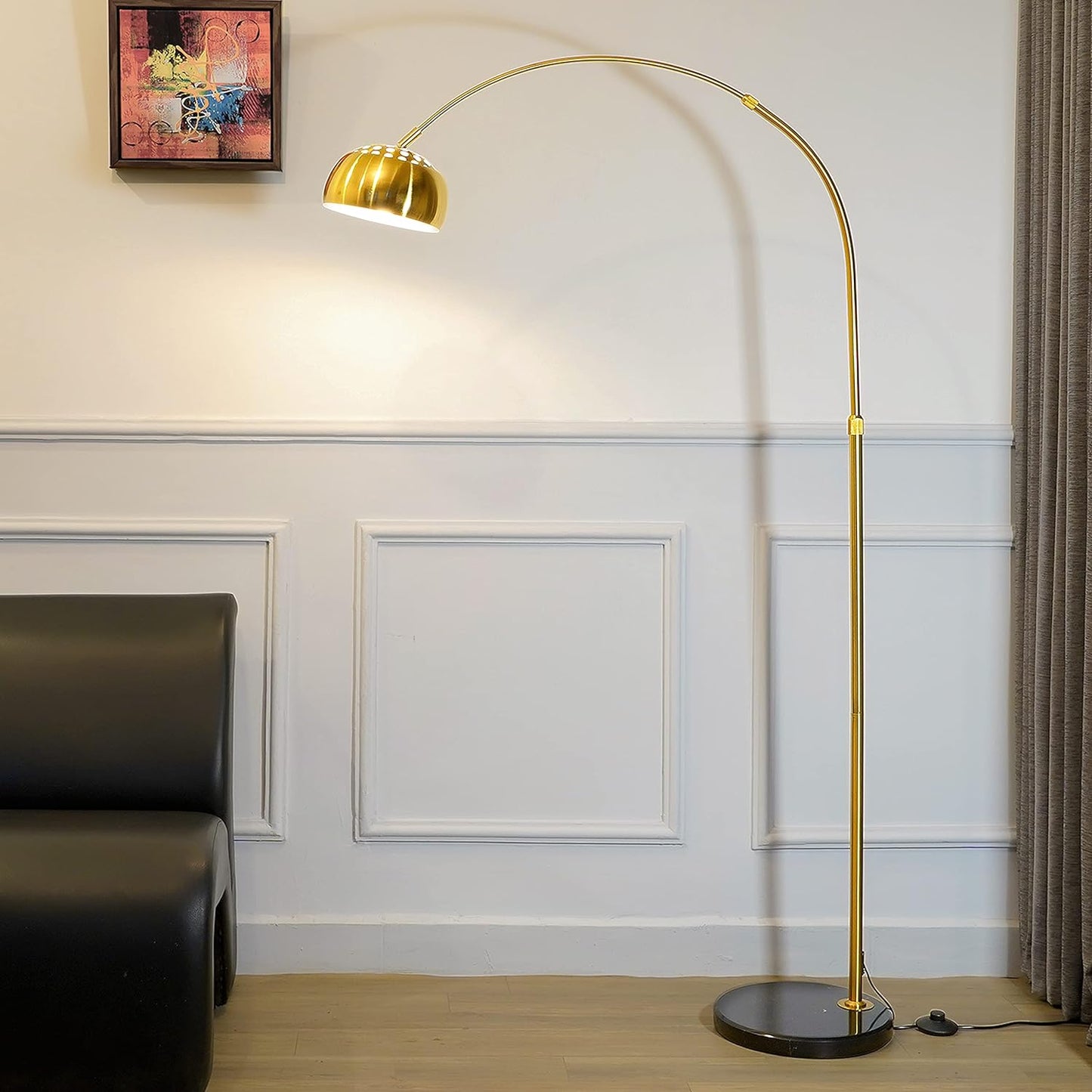 Arc Single Light Floor Lamp in Black and Gold Finish