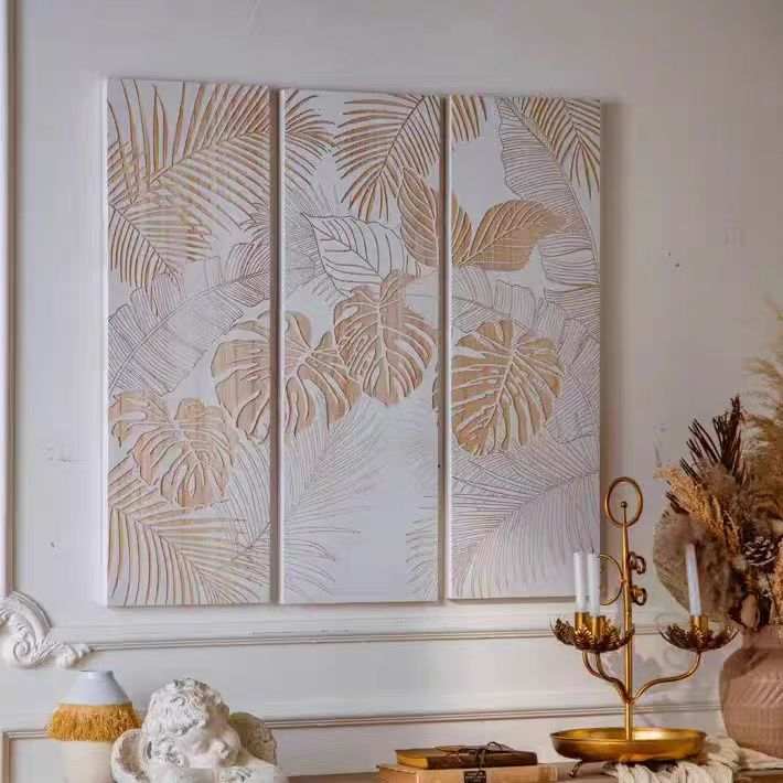 Tropical Leaves Triptych Carved Wall Art MY23-A2729