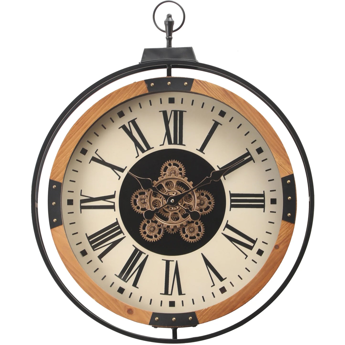 Wooden Metal Moving Gears Wall Clock, 72172