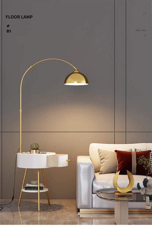Floor Lamp with Solid Wood Drawers and Marble Shelf BDX-F2171