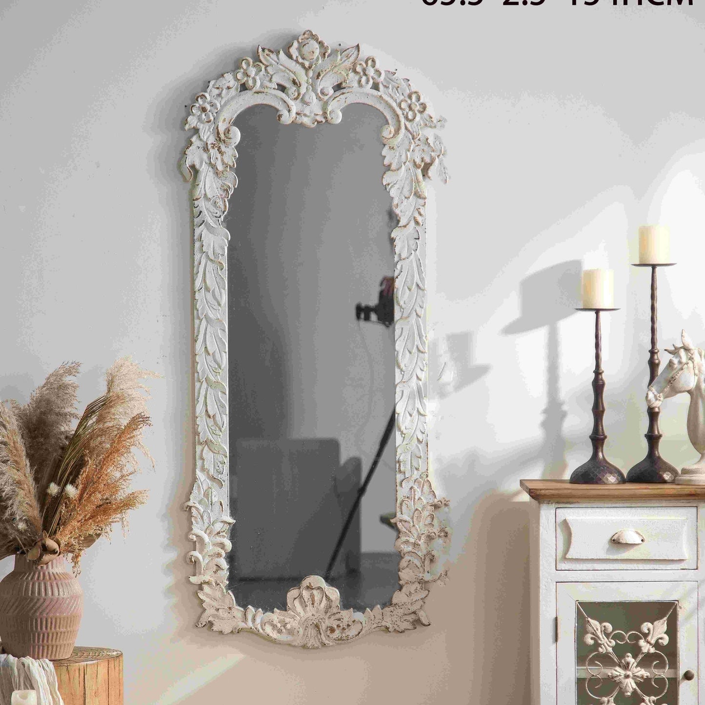 Antique White Ornate Wall Mirror A2979