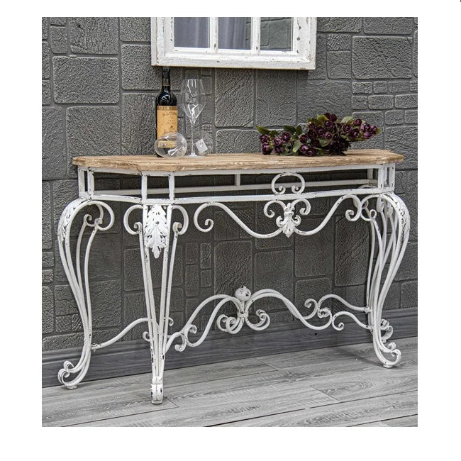 Vintage French Baroque Console Table Distressed Off-White HX7880