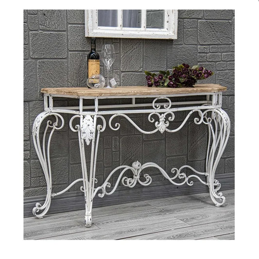 Vintage French Baroque Console Table Distressed Off-White HX7880