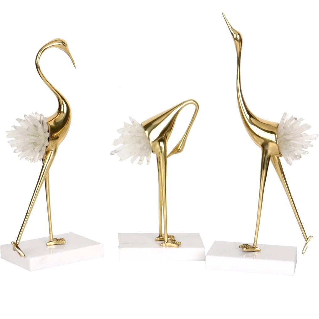 Egret Sculpture Birds With Crystals Feathers (SET) Y12