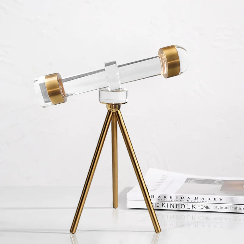 Modern Crystal Telescope Sculpture Ornament Art Decor with Gold Metal Tripod Stand  li24/32