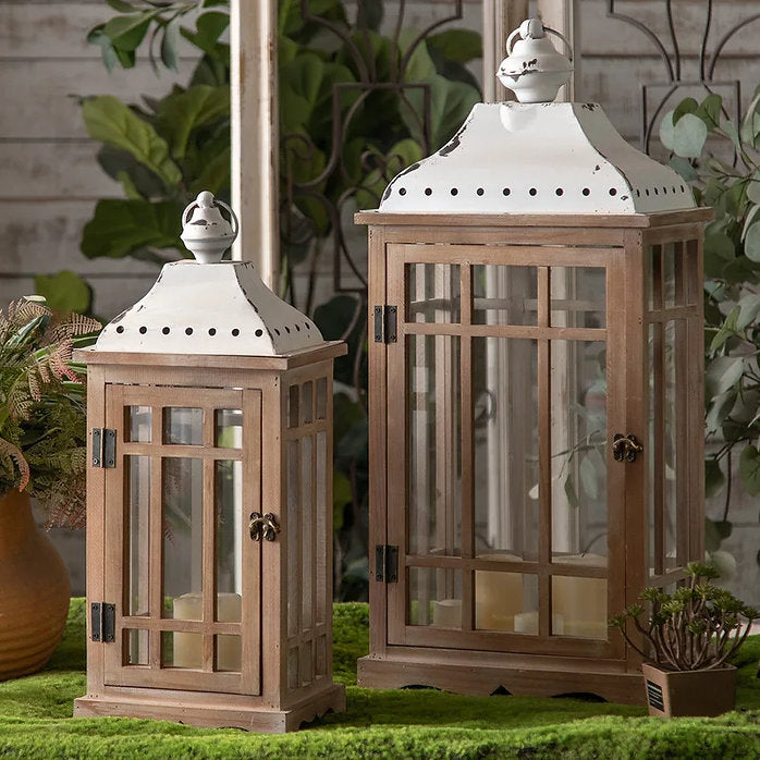 Wooden Glass Decorative Candle Lanterns - set of two MY23-A2573