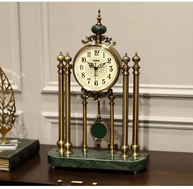 Classic Antique Marble and Brass Pendulum Desktop Clock