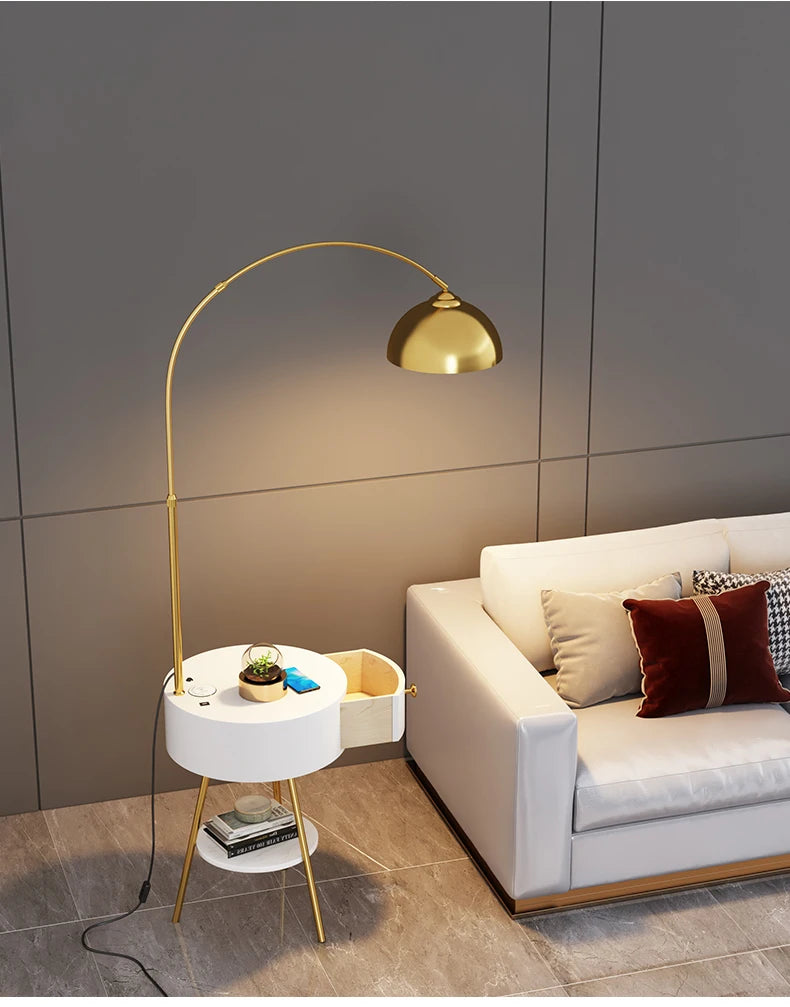 Floor Lamp with Solid Wood Drawers and Marble Shelf BDX-F2171
