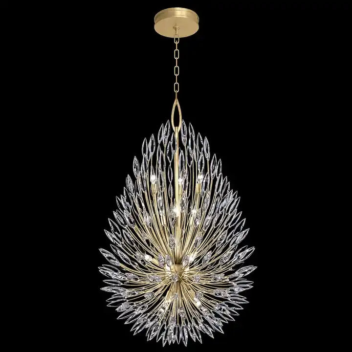 Pendant in gold leaf finish with graceful bouquets of faceted crystal that create a naturally elegant lighting effect. 2022336A