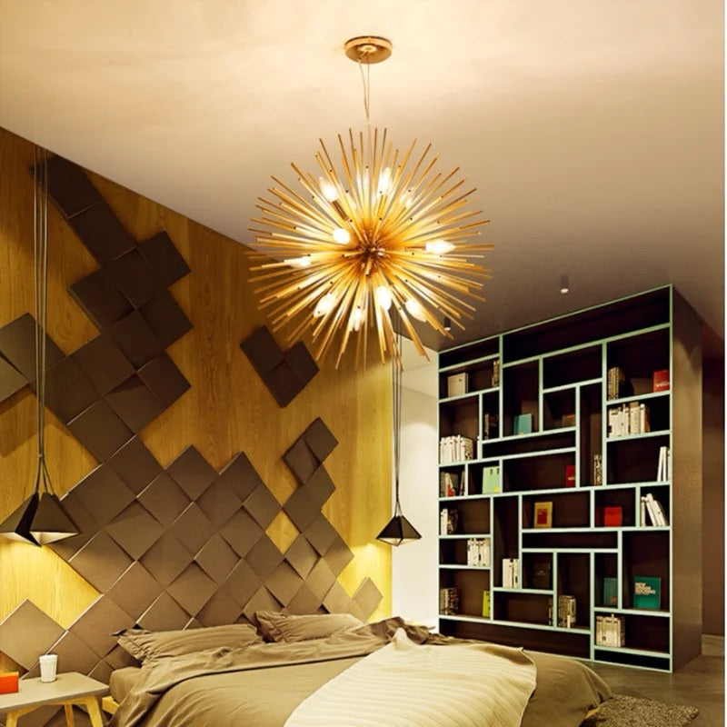 Modern Creative Chandelier for Living Room Golden Design Luxury Pendant Lighting Fixture Round Led Home Decoration Cristal Lamp