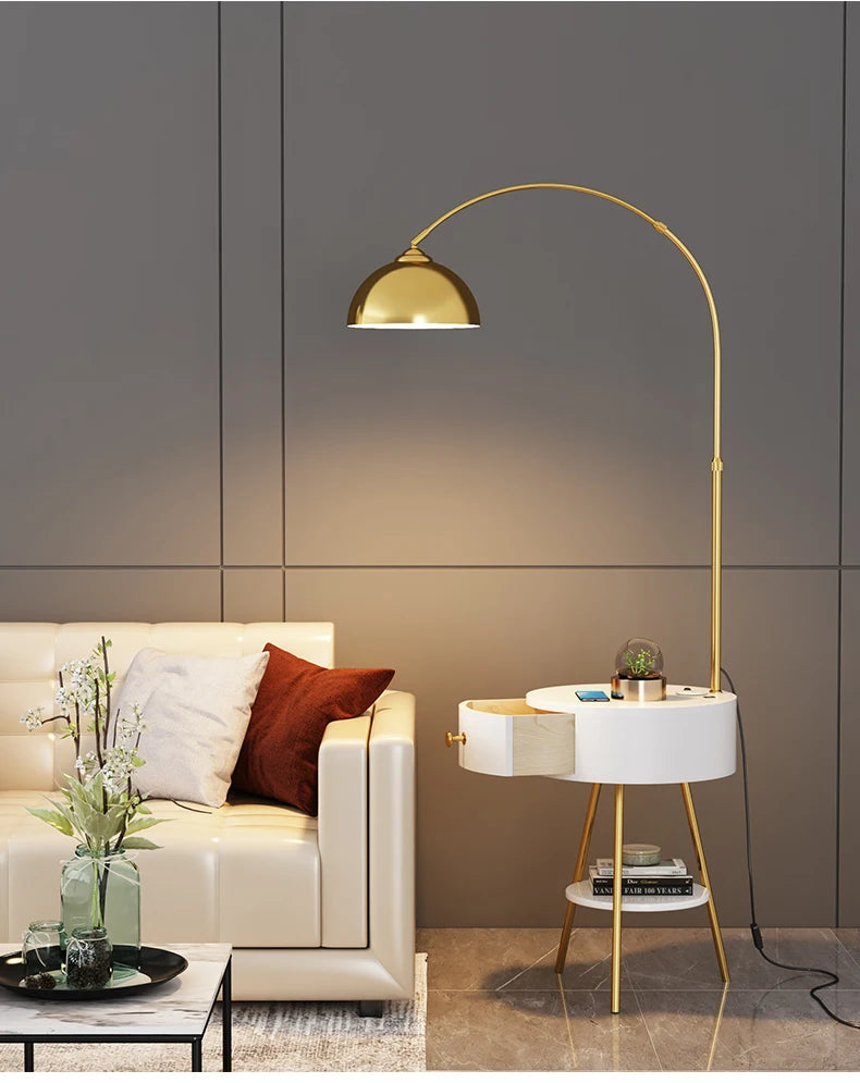 Floor Lamp with Solid Wood Drawers and Marble Shelf BDX-F2171