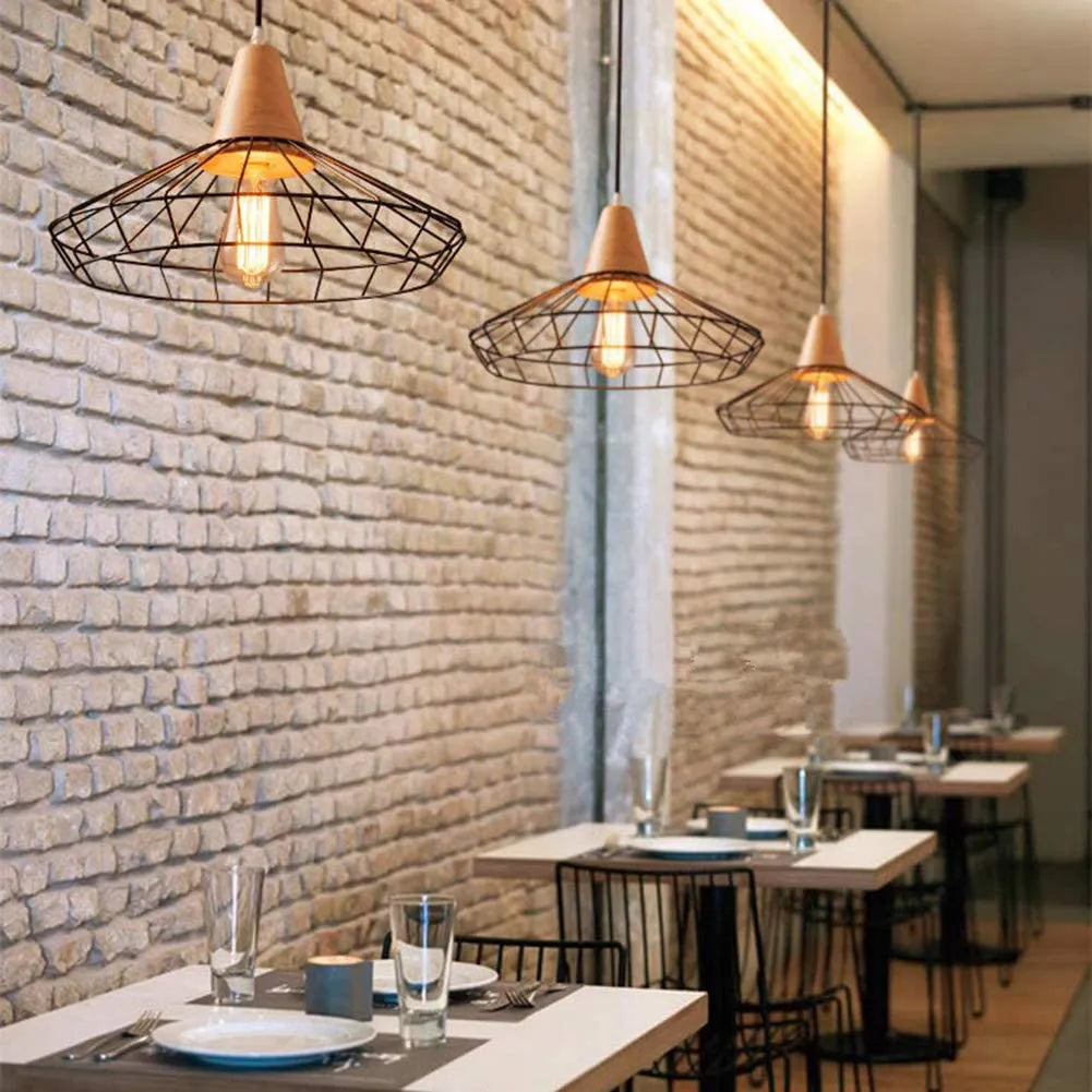 Wood & Iron Cage Pendant Light DT1560L