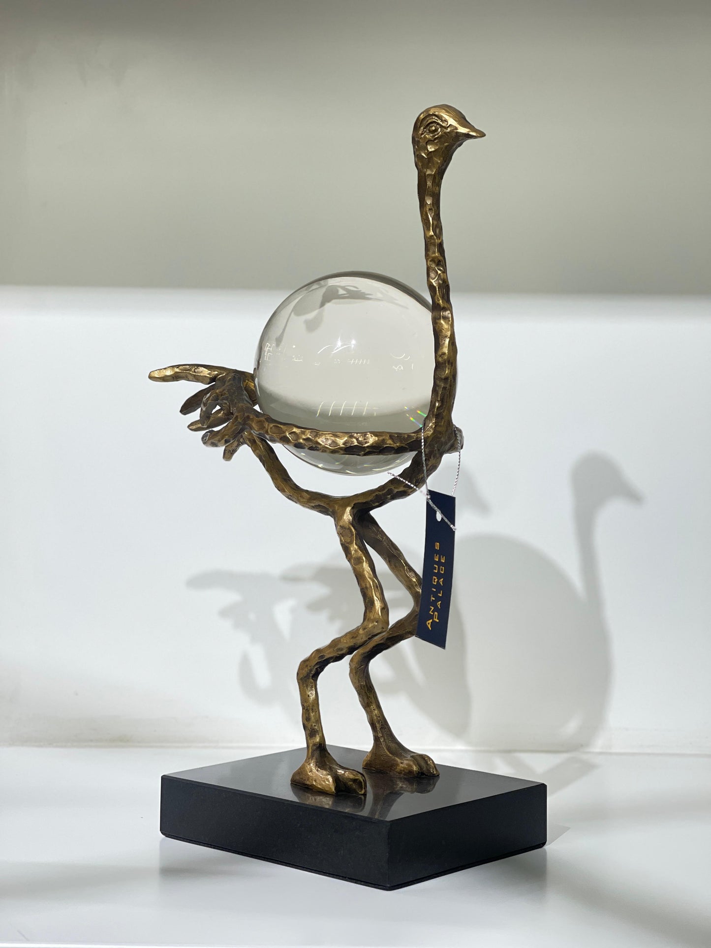 Copper Ostrich Sculpture with glass egg (SET)