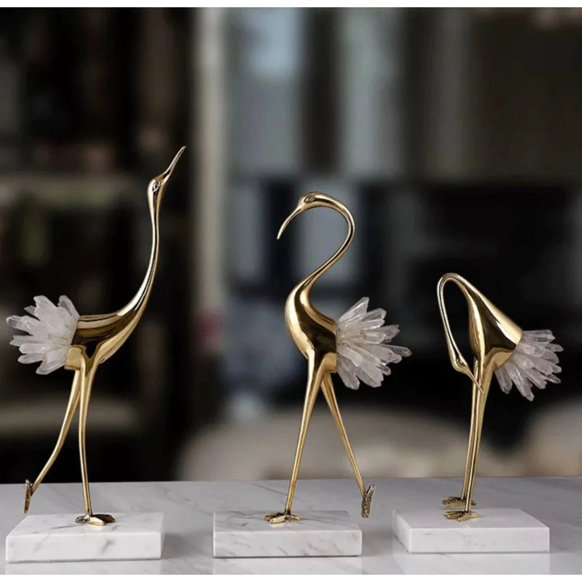 Egret Sculpture Birds With Crystals Feathers (SET) Y12