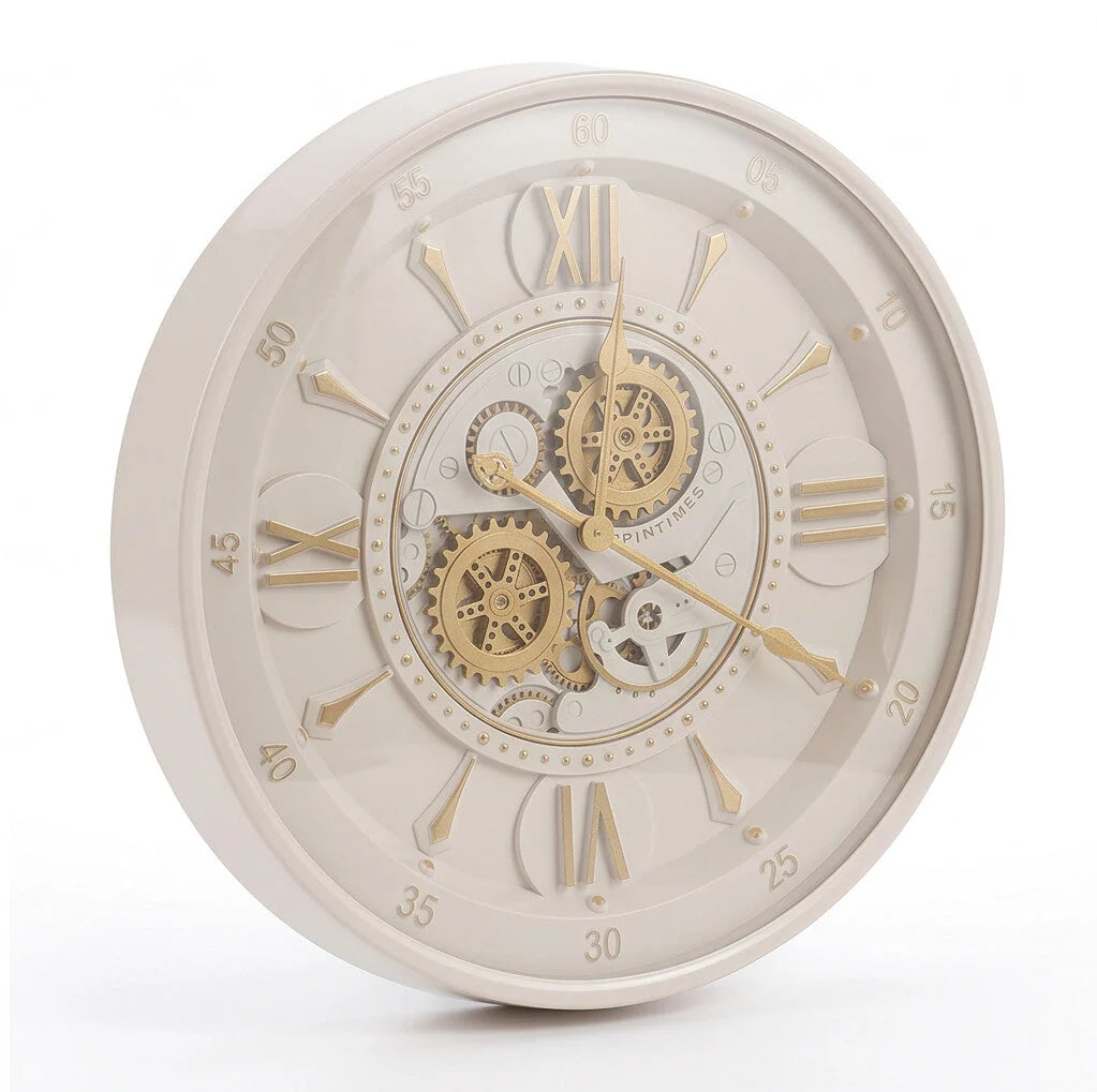Isabella Ivory Gold Metal Moving Gears Wall Clock 75004