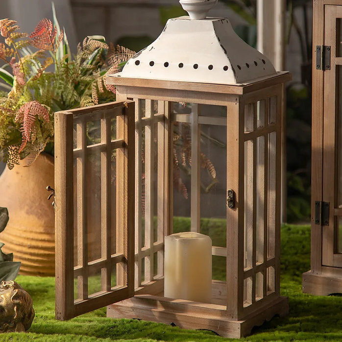 Wooden Glass Decorative Candle Lanterns - set of two MY23-A2573