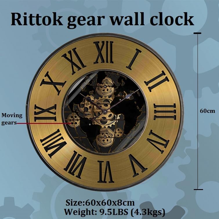RITTOK Wall Clock With Moving Gear
