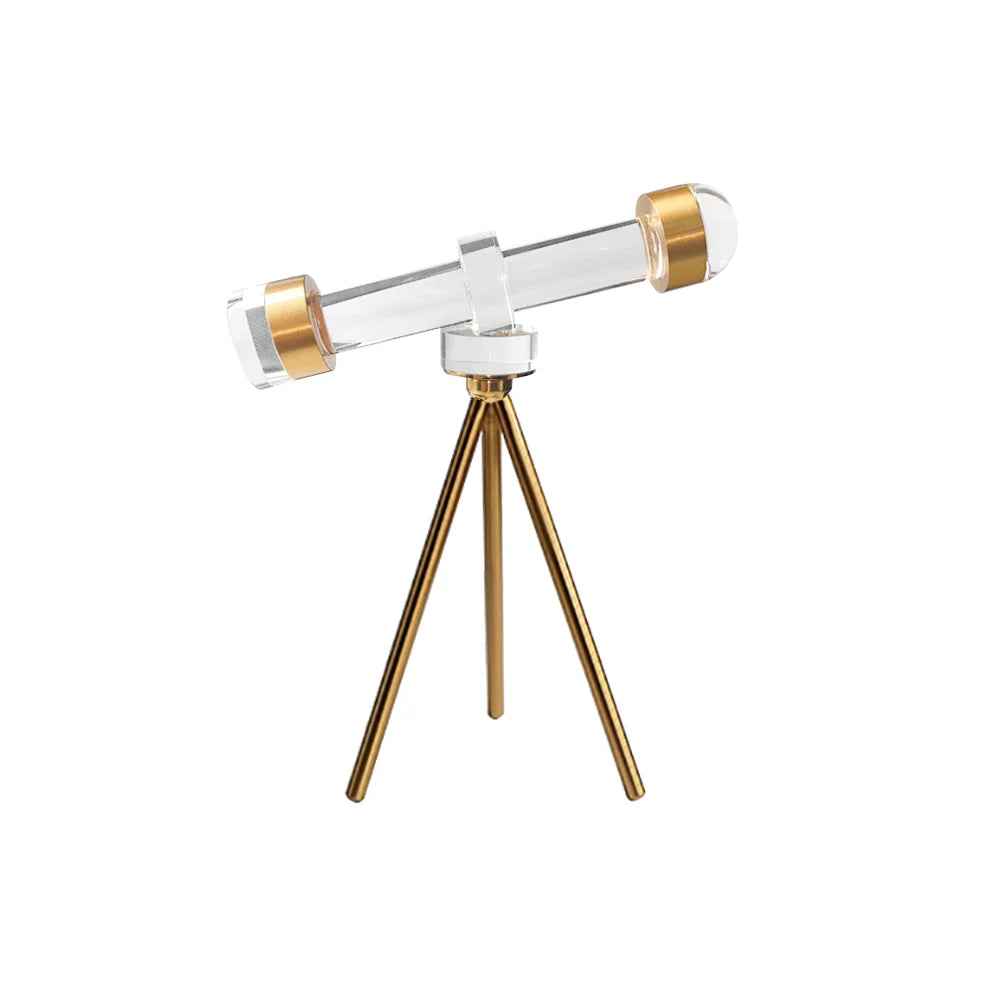 Modern Crystal Telescope Sculpture Ornament Art Decor with Gold Metal Tripod Stand  li24/32