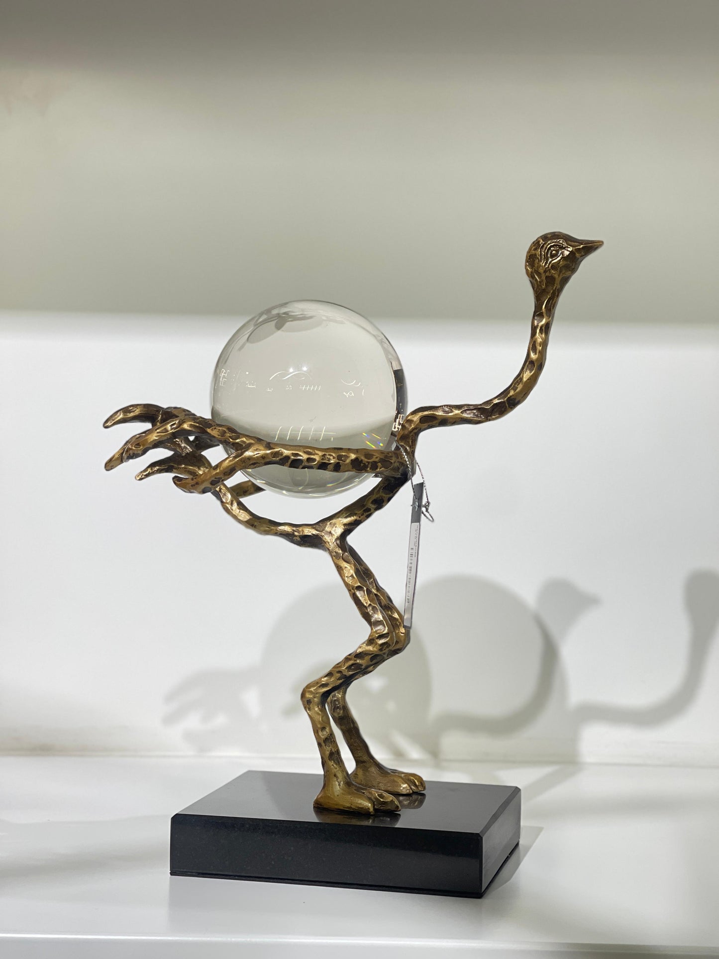 Copper Ostrich Sculpture with glass egg (SET)