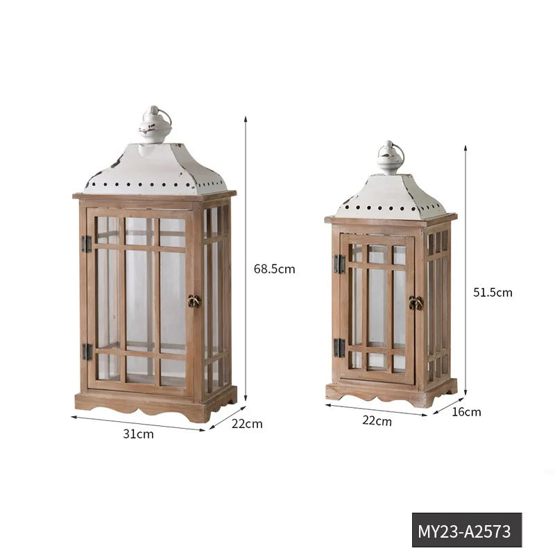 Wooden Glass Decorative Candle Lanterns - set of two MY23-A2573