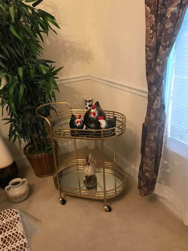 New Oval Gold Bar Cart with 4 Wheels 2-Tier Deluxe Tray Metal