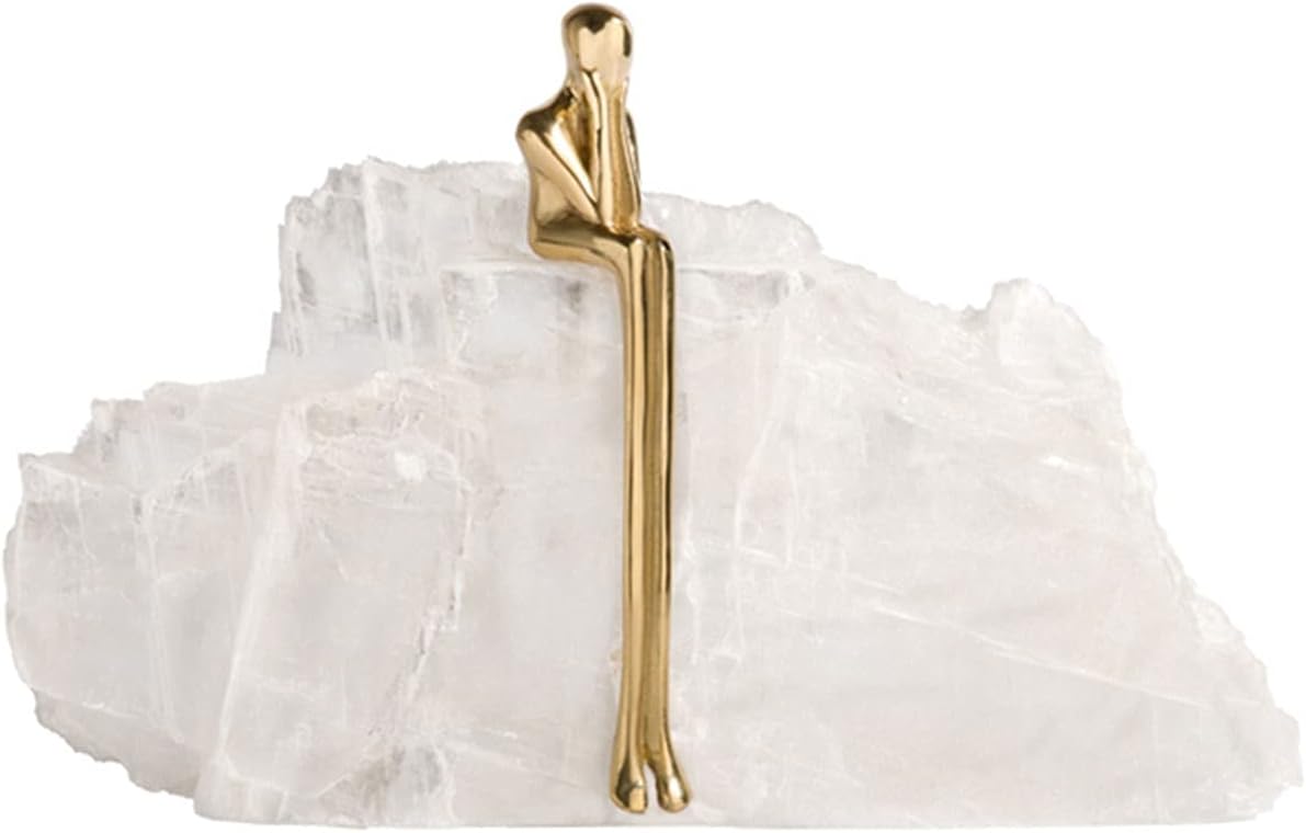 Natural Crystal Stone Mountain & Golden Copper Ornament Handcraft Sculpture FYHH-01