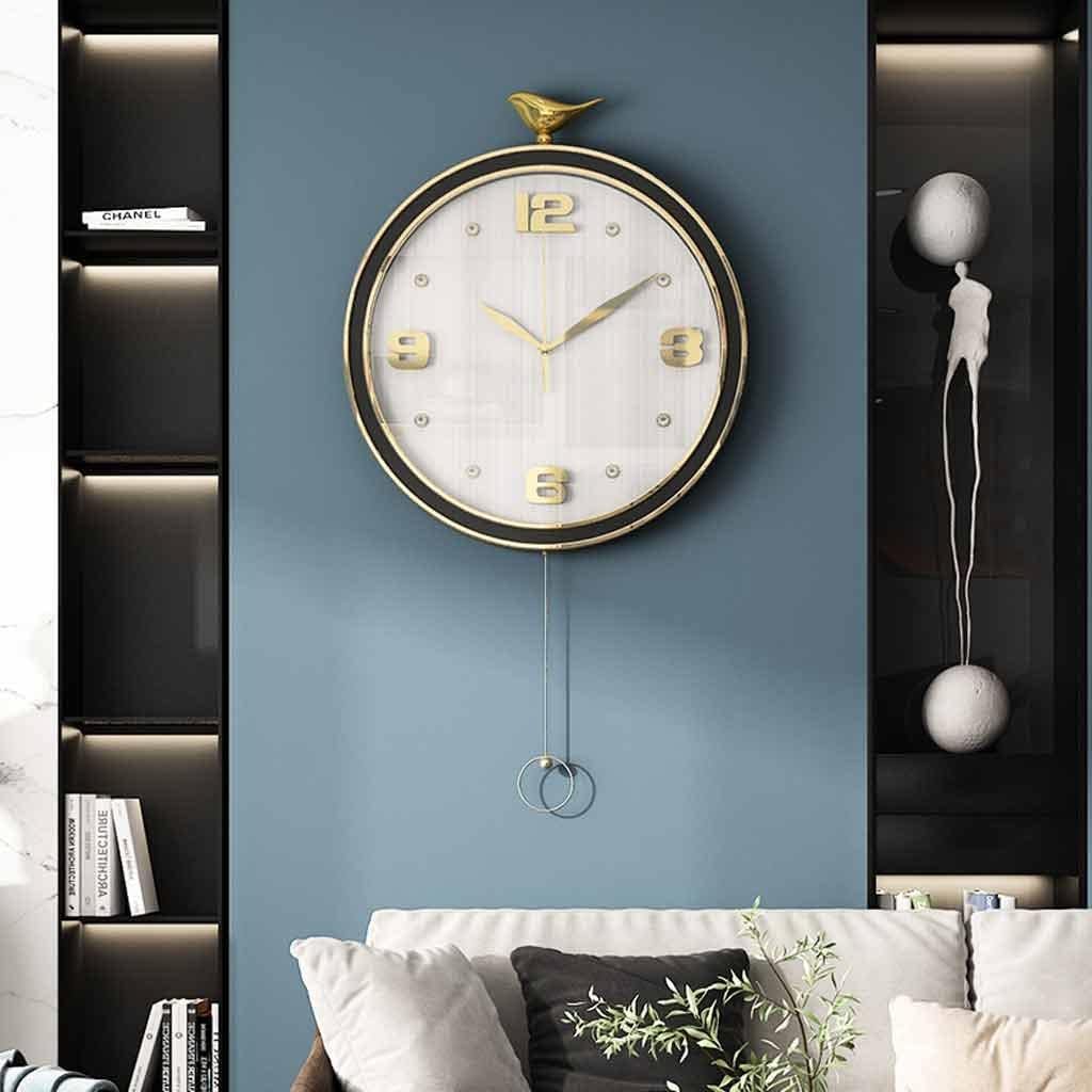 Gold White Sparrow Pendulum Wall Clock