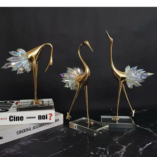 Copper & Crystal Lucky Golden Crane Ornament