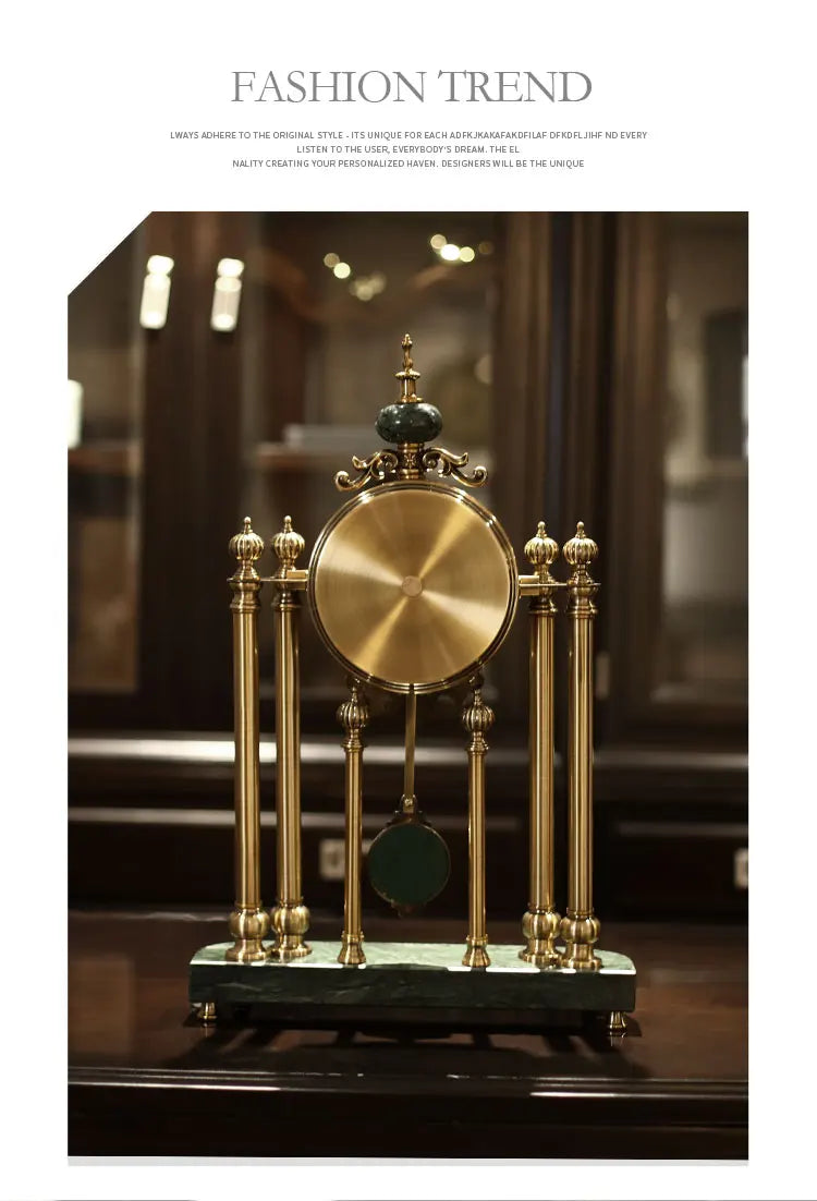 Classic Antique Marble and Brass Pendulum Desktop Clock