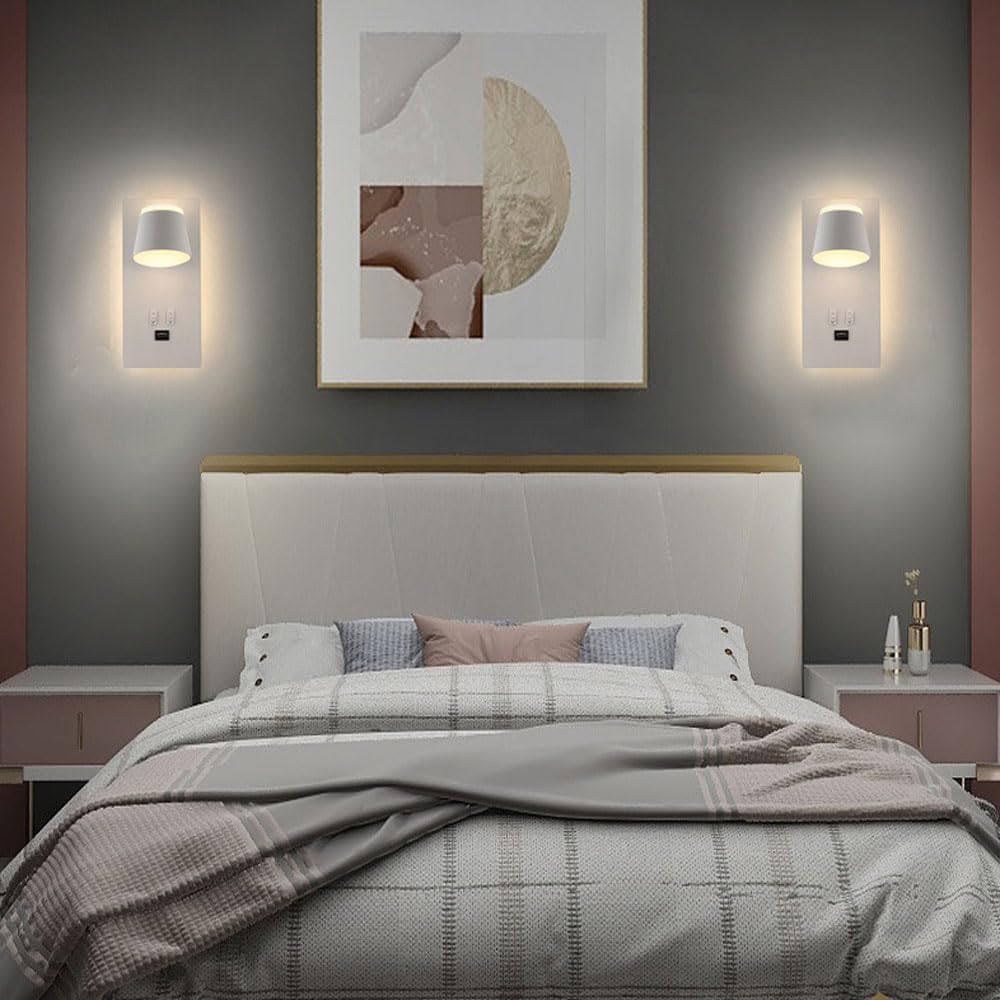 Modern LED Wall Lamp with USB Charging W468/1WH