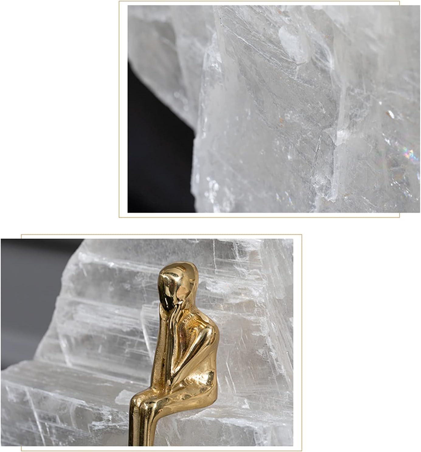 Natural Crystal Stone Mountain & Golden Copper Ornament Handcraft Sculpture FYHH-01