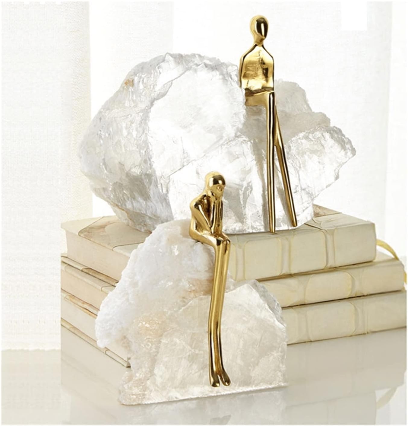 Natural Crystal Stone Mountain & Golden Copper Ornament Handcraft Sculpture FYHH-01