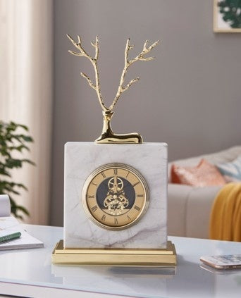 Marble & Copper Metal Table Clock