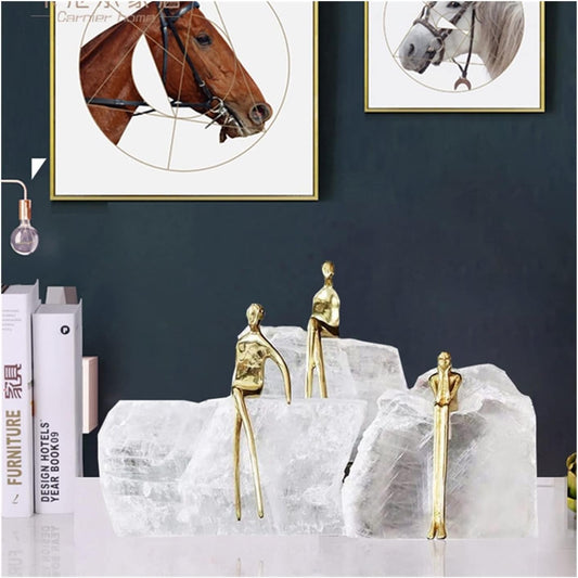Natural Crystal Stone Mountain & Golden Copper Ornament Handcraft Sculpture FYHH-01