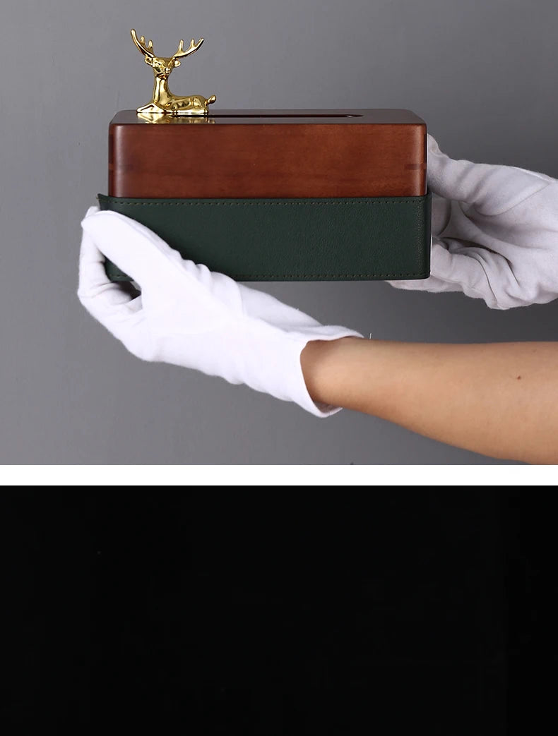 Golden Deer Wood Leather Tissue Box TSH-2024