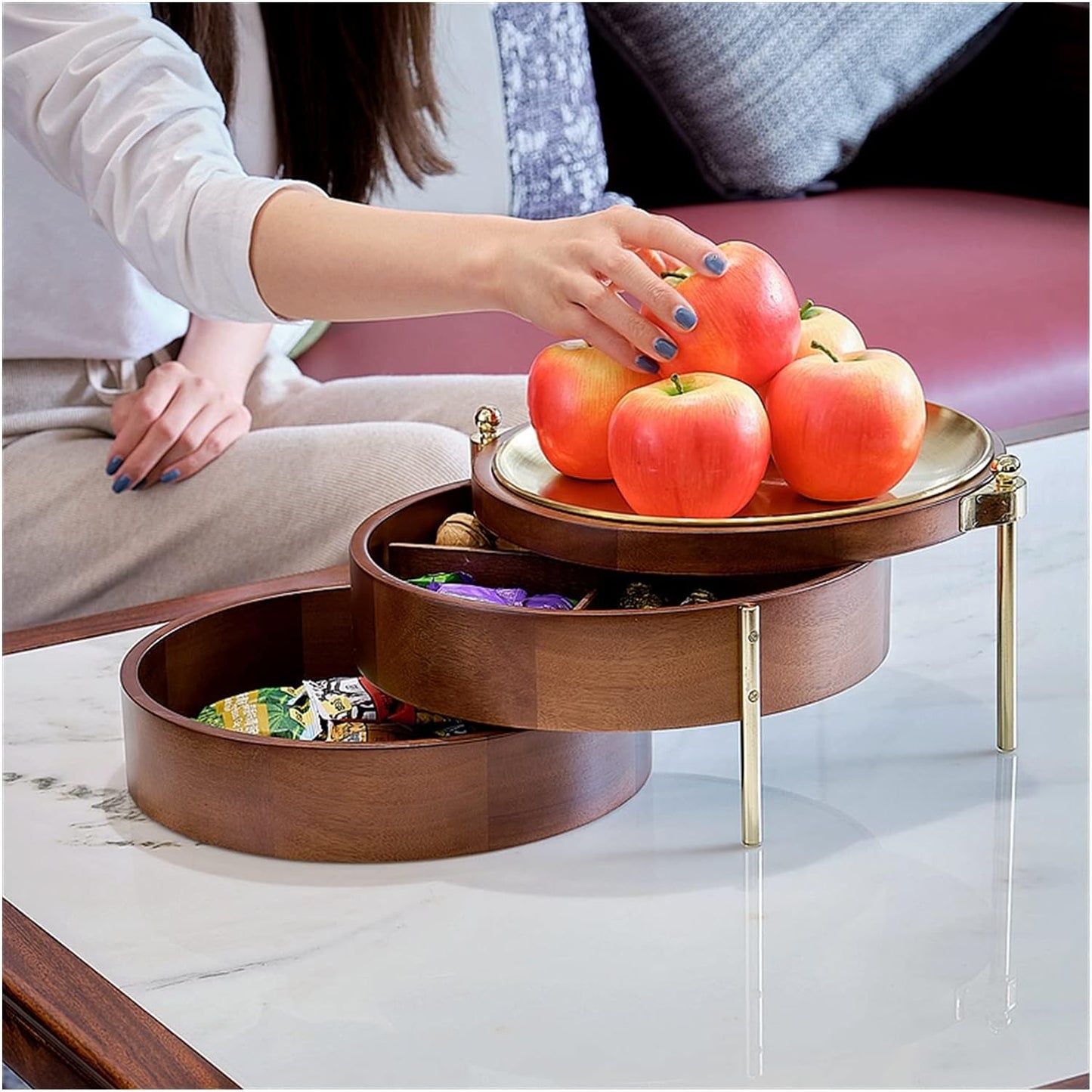 Fruit Bowl Wooden Double-Layer Fruit Tray 3004