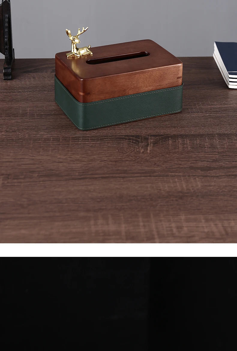 Golden Deer Wood Leather Tissue Box TSH-2024