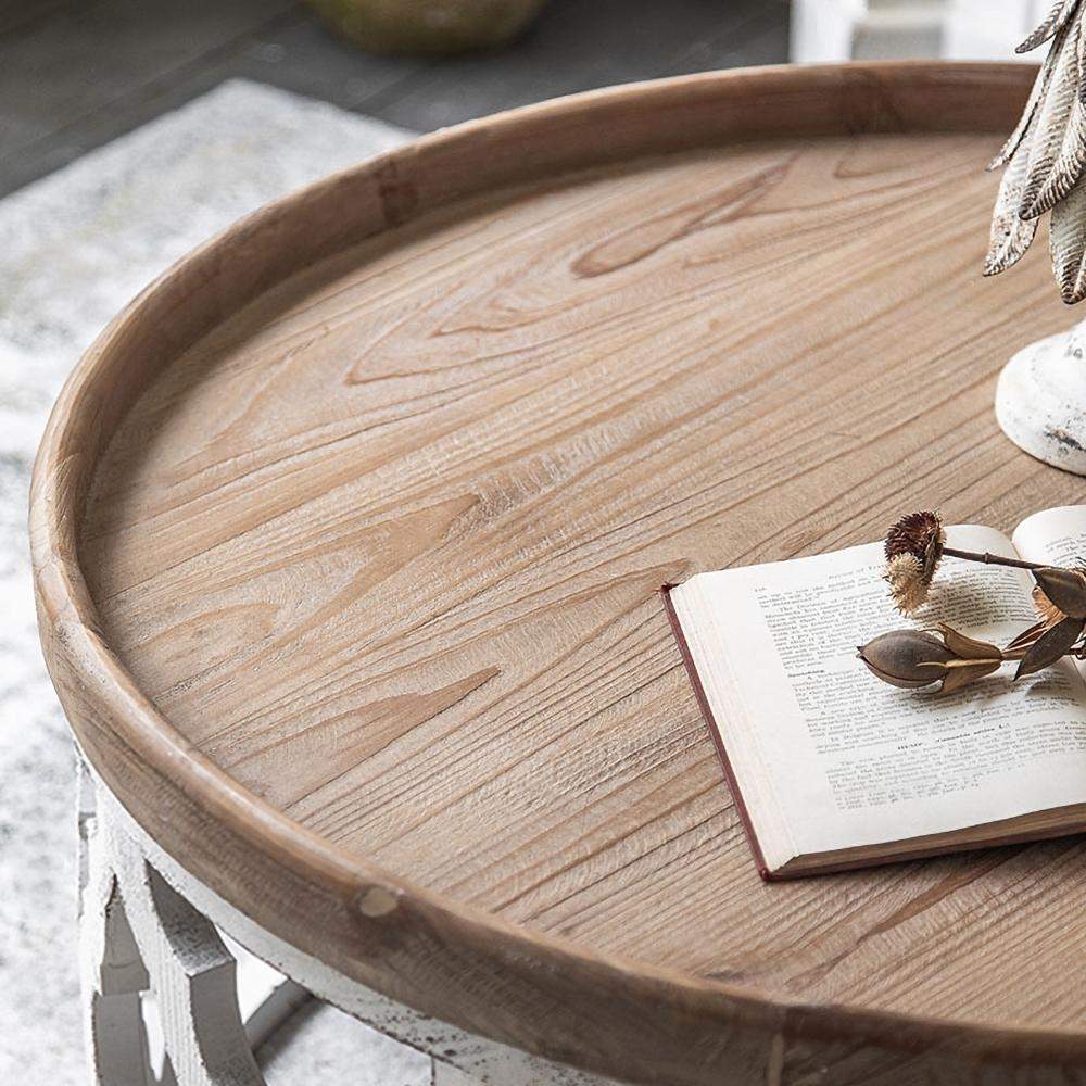 Retro Style White End Table Wooden Tray Tabletop Side Table